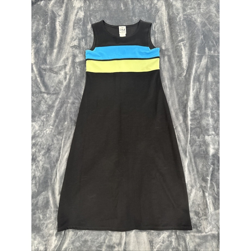 My‎ Michelle Sleeveless Black Party Dress Blue Yellow Stripe Women's 10 Cocktail